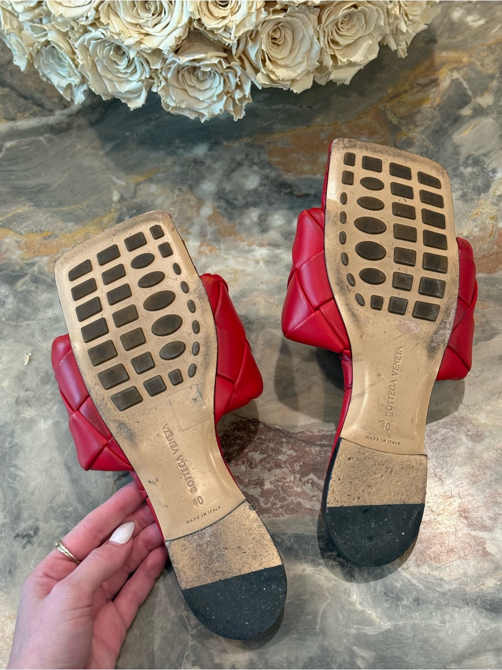 Bottega Veneta Intrecciato BV Lido Flat Slide Sandals Red Leather EU 40 - Picture 7 of 8